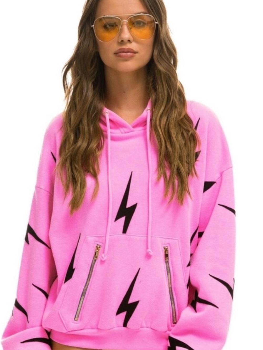 AVIATOR NATION! Pink Lightning Print Hoodie - Women’s Casual Pullover Size small